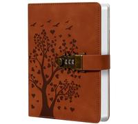 HwxBen Diario A5 con 244 hojas y sistema de bloqueo con código - Color Marrón. Protege tus ideas y escritos. Papel de 100 g, escritura suave y sin traspaso de tinta.