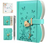 HwxBen Diario con candado y llaves para niñas y mujeres, set de regalo con bolígrafo, marcador y caja, cuaderno recargable B6 con 244 páginas para escribir - Cian