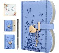 HwxBen Diario con candado y llaves para niñas y mujeres, set de regalo con bolígrafo, marcador y caja, cuaderno recargable B6 con 244 páginas para escribir - Azul claro