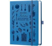 HwxBen Libro de recetas A5 azul claro, libro de recetas en blanco para escribir uno mismo, cuaderno de recetas favoritas con índice, páginas de registro y mucho espacio, ideal para regalar a los