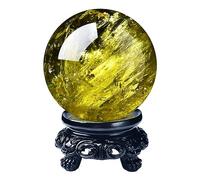 HWXMUGLXL Citrine Clear Smelt Quartz Crystal Ball with Stand for, Divination Sphere,Fengshui,Home Decoration,Desk Decor,120mm Gemstone Stone