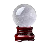 HWXMUGLXL Clear Crystal Ball with Wooden Stand, Sphere, Feng Shui White Display Ornament for Office Home Decoration,8CM Gemstone Stone
