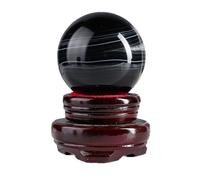 HWXMUGLXL Crystal Black Agate Geode Ball with Wooden Stand Feng Shui Gemstone Sphere for, Divination, Balance, Yoga, Home, Office Decoration,5~5.5cm Gemstone Stone