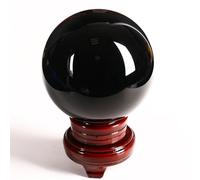 HWXMUGLXL Crystal Divination Sphere Black Obsidian Sculpture Figurine Gemstone Ball with Stand for Feng Shui Home Office Decor Gift,9cm/3.5in Gemstone Stone