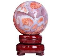 HWXMUGLXL Crystal Purple Cherry Agate Geode Quartz Ball Ornaments with Woodern Base Small Home Decor Accents for Spiritual Gifts,65~70mm Gemstone Stone