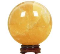 HWXMUGLXL Crystal Sphere Ball Glass Solid Decorative Prop Ornament for Feng Shui Divination Fortune Telling Tabletop Fountain Decoration, Gold Yellow,60mm Gemstone Stone