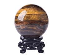 HWXMUGLXL Home Office Ornament Crystal Ball, Tiger Eyes Polished Divination Sphere with Stand, Stone Figurines for Feng Shui Decorative,9cm Gemstone Stone