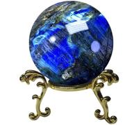 HWXMUGLXL Labradorite Crystal Ball with Stand Gemstone Sphere Sculpture Figurine for Decorative Magic Photography Witchy Gifts,4cm/1.6in Gemstone Stone