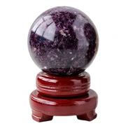 HWXMUGLXL Lepidolite Ball Purple Mica Quartz Crystal Sphere Gemstone with Wooden Base,Mica Ball-5~6cm Gemstone Stone