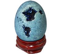 HWXMUGLXL Titanium Coated Agate Geode Crystal Sphere Ball with Wooden Stand, Rainbow Druzy Quartz Stone Gift Ornament,Light blue-40mmx30mm Gemstone Stone