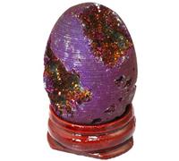 HWXMUGLXL Titanium Coated Agate Geode Crystal Sphere Ball with Wooden Stand, Rainbow Druzy Quartz Stone Gift Ornament,purple-40mmx30mm Gemstone Stone