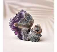 HWXMUGLXL Uruguayan Amethyst Cluster Squirrel Ornaments Chrysanthemum Crystal Raw Stone Carving Home Living Room Decorations,Purple,54x45mm Gemstone Stone