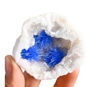 HWXMUGLXL White Agate Crystal Geode with Blue Hair Quartz,Rare for Home Desk Decor,Feng Shui Decoration Gemstone Stone