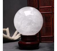 HWXMUGLXL White Calcite Quartz Ball Sphere Crystal with Wooden Base, Ornament for Living Room Decor, Fountain Decoration,19cm/7.5in Gemstone Stone