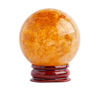 HWXMUGLXL Yellow Gum Flower Quartz Crystal Ball Gemstone Sphere Stone with Wooden Base Round Collection Home & Office Decoration Gemstone Stone