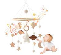 HWXZUUO Baby Crib Mobile, Stars Clouds Moon Baby Mobile with Crisp Sound, Hand-Crocheted Wood Nursery Mobiles, Boho Crib Toys Hanging for Boys Girls