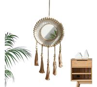 HWXZUUO Macrame Wall Hanging Hand-Woven Tapestry Macrame Mirror Wall Hanging Round Cotton Rope Tapestry with Tassels for Decor Coffee