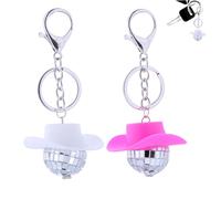 HWXZUUO Mirror Disco Ball Keychain with Cowboy Hat 2 PCS, llave colgante de llaves portátiles y brillantes para la llave de la llave del automóvil Llavero