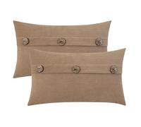 HWY 50 Fundas para Cojines con Triple Botón 30x50 cm 2 Piezas, Fundas de Cojín Decoración de Chenilla Suave Estilo Boho Moderno a Rayas para Sofá Cama Dormitorio o Salón, Color Taupe