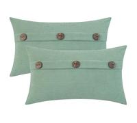 HWY 50 Fundas para Cojines con Triple Botón 30x50 cm 2 Piezas, Fundas de Cojín Decoración de Chenilla Suave Estilo Boho Moderno a Rayas para Sofá Cama Dormitorio o Salón, Color Verde Salvia