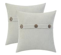 HWY 50 Fundas para Cojines con Triple Botón 45x45 cm 2 Piezas, Fundas de Cojín Decoración de Chenilla Suave Estilo Boho Moderno a Rayas para Sofá Cama Dormitorio o Salón, Color Gris Claro