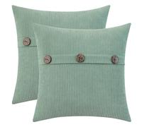 HWY 50 Fundas para Cojines con Triple Botón 50x50 cm 2 Piezas, Fundas de Cojín Decoración de Chenilla Suave Estilo Boho Moderno a Rayas para Sofá Cama Dormitorio o Salón, Color Verde Salvia