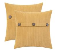 HWY 50 Fundas para Cojines con Triple Botón 50x50 cm 2 Piezas, Fundas de Cojín Decoración de Chenilla Suave Estilo Boho Moderno a Rayas para Sofá Cama Dormitorio o Salón, Color Amarillo Mostaza