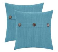 HWY 50 Fundas para Cojines con Triple Botón 50x50 cm 2 Piezas, Fundas de Cojín Decoración de Chenilla Suave Estilo Boho Moderno a Rayas para Sofá Cama Dormitorio o Salón, Color Azul Humo