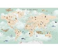 HXA Deco - Decoración de pared, decoración de habitación, arte mural decorativo, cuadro infantil Map of Animals World - 80 x 50 cm