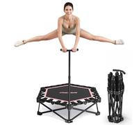 HXD-ERGO Trampoline de Fitness Avec poignées réglables, Mini Trampoline de Saut Pliable pour Adultes, diamètre 106 cm, Noir et Rose