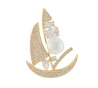 HXFFXHF Broche de Barco pequeño con Temperamento de Moda, alfileres de Perlas para Mujer, Accesorios de Ramillete, alfileres anticaminatas