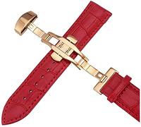 HXFFXHF Chtom Correa de Reloj Correa de Cuero Correa de Reloj con Hebilla de Mariposa de Oro Rosa Pulsera de Grano de Cocodrilo para Correa de Reloj Correa de 14/16/18/19/20/21/22/24 mm (Color:Oro