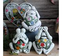 HXFFXHF Conjunto de 3 interesantes decoración de la Rana cerámica 'Ver el Mal oír ningún Mal Hablar no Malvado balcón de jardín de Rana Pintado a Mano