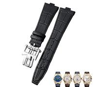 HXFFXHF Correa de Reloj con Interfaz Convexa de Cuero Genuino de 25-8 mm, para Correas de Reloj Vacheron Constantin Overseas de Grano de bambú Negro, Azul y marrón