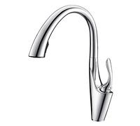 HXFFXHF Extraiga el grifo de cocina de la cocina 360 ° giratoria high arc de fregadero de cocina con pulverizador de pulsador de latón de una sola batería para agua fría y caliente, negro (cromado)