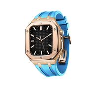 HXFFXHF Kit de Accesorios para modificación de Relojes de 44/45 mm, Correa de Silicona de Repuesto Compatible con la Serie IWatch SE/4/5/6/7, Caja en Oro Rosa