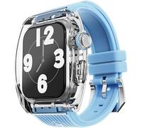HXFFXHF Kit de modificación de la Banda de Goma de la Caja de Reloj Transparente, Compatible con Apple Watch Ultra 8 7 6 5 4 SE 45 mm Serie de 44 mm, Men Women Crystal Bisel Stripe Sport Band Kit