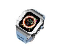 HXFFXHF Mod Kit Titanium Metal Caja de Goma Fluorine, Compatible con Apple Watch Ultra 8 49mm Sport Fluororebber Strap Bezel