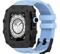 HXFFXHF Modificación de Fibra de Carbono Caso de reemplazo de reemplazo+Correa, Compatible con la Banda de Apple Watch 45 mm 44 mm Correa de Goma, para iWatch Series 8 7 SE 6 5 4 Mod Kit Accessories