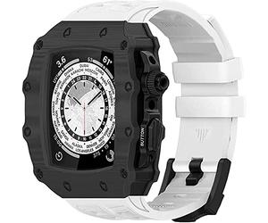HXFFXHF Modificación de Fibra de Carbono Caso de reemplazo de reemplazo+Correa, Compatible con la Banda de Apple Watch 45 mm 44 mm Correa de Goma, para iWatch Series 8 7 SE 6 5 4 Mod Kit Accessories