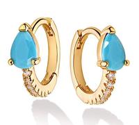 HXFFXHF Mujeres Pendientes de aro de Huggie Huggie 18K Postón de Orejas Plateadas Diamante Red Turquoise Inlay Half Sleeper Tiny Boho Beach Simple Mini Lindo Delicado Joya hipoalergénica Hecha a Mano