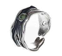 HXFFXHF Piedra Natural Green Jade Anillos Abiertos para Mujeres, patrón de Rama de árbol Vintage Thai Silver Hearts Diseño Hueco de diseño Fino