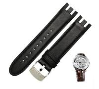 HXFFXHF Pulsera de reloj de cuero genuino para Swatch YRS403 412 402G Banda de reloj de 21 mm Men Curved End Watches Store (color: marrón liso, tamaño: 21 mm)