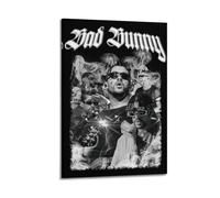 HXHDESIGN Póster de Bad Bunny, impresiones musicales en lienzo para dormitorio, sala de estar, decoración de pared de 60 x 90 cm, estilo marco