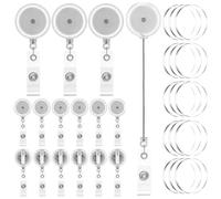 Hxhsgmeh 30 piezas de porta-Badge retráctil DIY con clip de pinza giratoria y círculo transparente de hoja de acrílico, en blanco de portadja enrollable, fácil de usar y trabajo