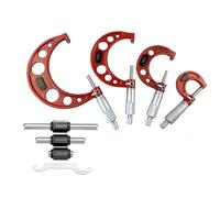 Hxhsgmeh Juego de 4 micrómetros exteriores de 0 a 25 Mm, 50 Mm, 75 mm y 100 mm con tope de trinquete de metal rojo, rango de 0 a 100 Mm, graduación de 0,01 Mm.
