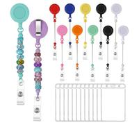 Hxhsgmeh - Lote de 12 soportes retráctiles con portatarjetas de identidad, kit de portatarjetas de colores para perlas para hacer yo misma, barra en blanco