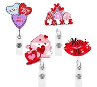 Hxhsgmeh - Porta-Badge retráctil de plástico, diseño de corazón rosa lindo, con clip y bobinador, para tarjetas de identificación, regalos de San Valentín.