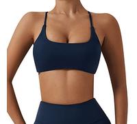 Hxiaen Sujetador deportivo para mujer, espalda cruzada, acolchada, sin aros, tirantes delgados para yoga y fitness, marine, S