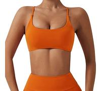 Hxiaen Sujetador deportivo para mujer, espalda cruzada, acolchada, sin aros, tirantes delgados para yoga y fitness, naranja, XL